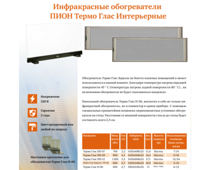Инфракрасный обогреватель ПИОН Термо Глас Ceramic 08 купить в ...